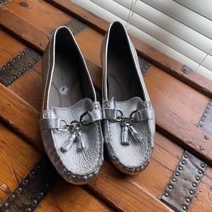Aerosole Silver Metallic Driving Loafers Moccasins 8W